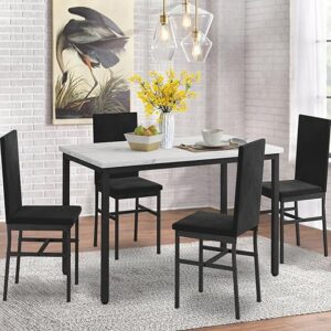 Dining Table Set Space Saving Kitchen Table and Chairs for & 4 Black-Color Velvet Chairs, Perfect for Dining Room,Kitchen, Breakfast Corner Small Spaces